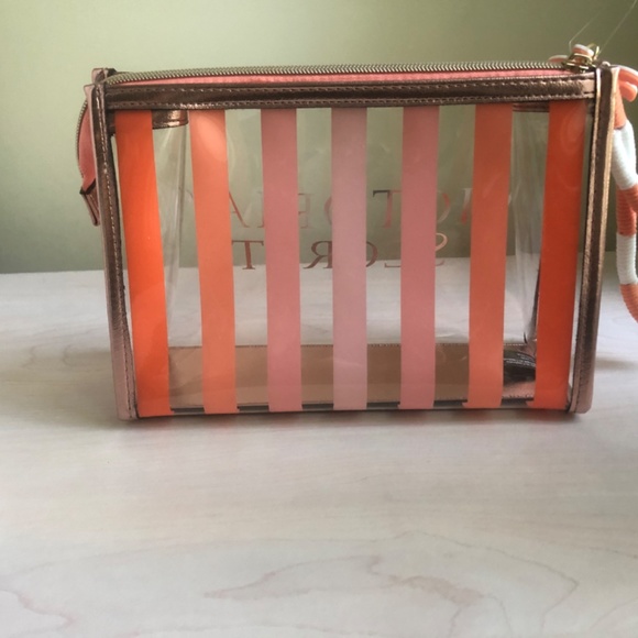 New Victoria’s Secret Orange and Ombré Gold Tote & Sunset Striped Wristlet - Picture 5 of 7